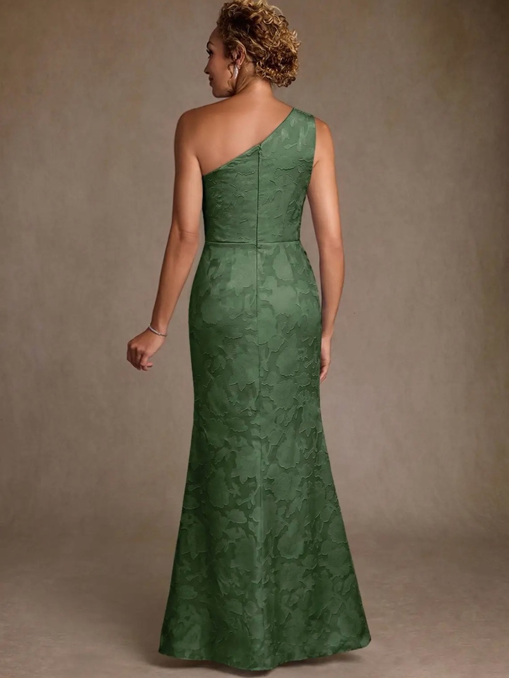 Azazie Eucalyptus One-Shoulder Evening Gown with Side Slit - Picture 3 of 3